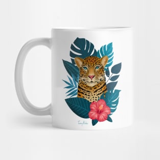 Tropical Jungle Leopard | Blue Mug